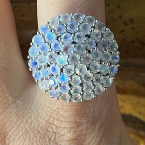 Natural Rainbow Moonstone Sterling Silver Cocktail Ring Size 10